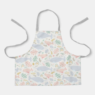 Watercolor Narwhal & Seal Pattern Apron