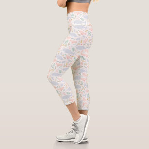 Watercolor Narwhal & Seal Pattern Capri Leggings