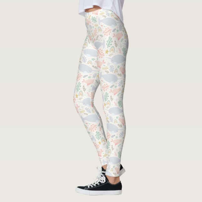 Watercolor Narwhal & Seal Pattern Leggings (Left)