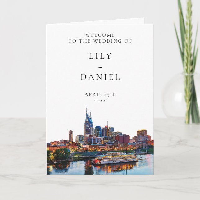 Watercolor Nashville Elegant Wedding Folded Programme (Front)