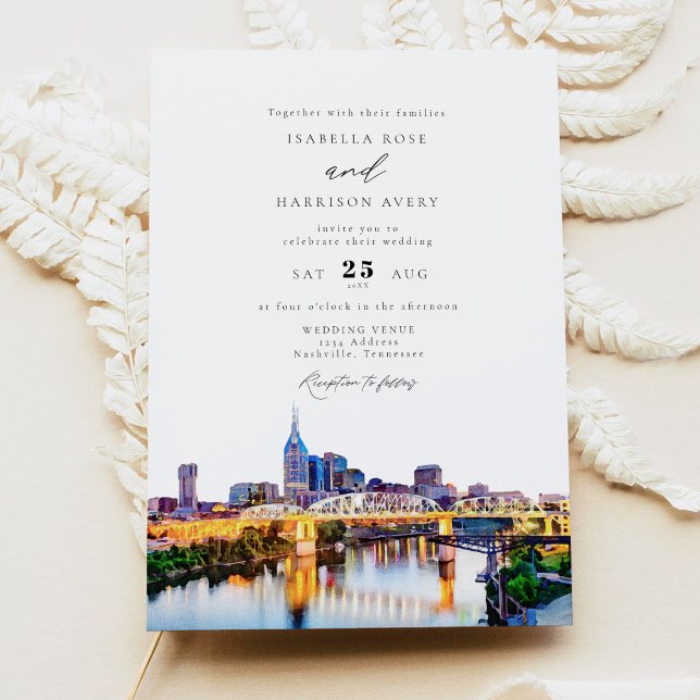 Watercolor Nashville Tennessee Skyline Wedding Invitation (Creator Uploaded)