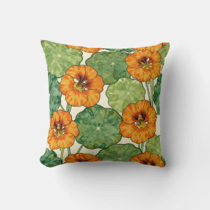 Watercolor Nasturtium Floral Pattern Cushion