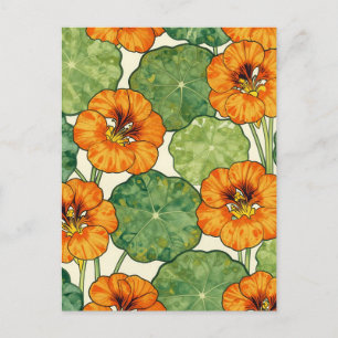 Watercolor Nasturtium Floral Pattern Postcard