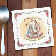 Watercolor nativity and roses customisable napkins