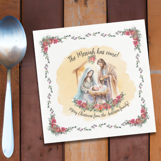 Watercolor nativity and roses customisable napkins (Creator Uploaded)