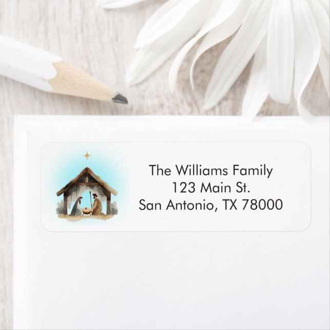 Watercolor Nativity Christmas Address (Insitu)