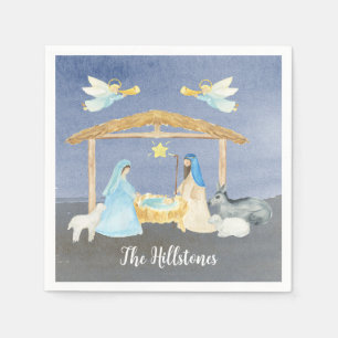 Watercolor Nativity Christmas Napkin