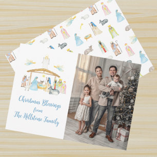 Watercolor Nativity Christmas Photo Card