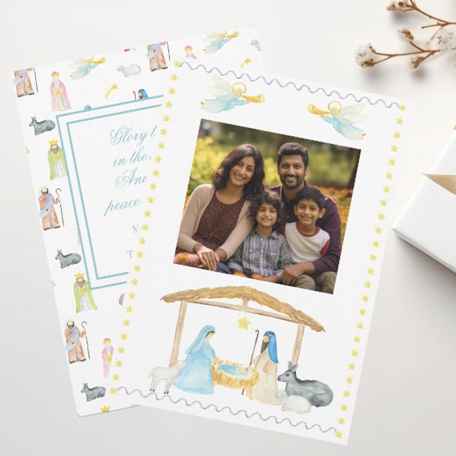 Watercolor Nativity Christmas Photo Card (Creator Uploaded)