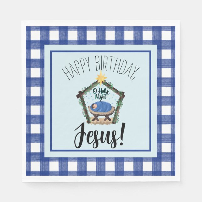 Watercolor Nativity Happy Birthday Jesus  Napkin (Front)