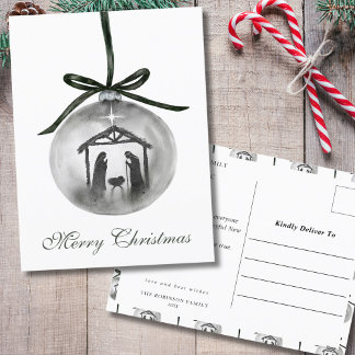Watercolor Nativity Merry Christmas Ornament Holiday Postcard