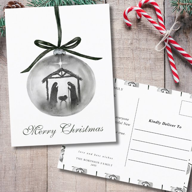 Watercolor Nativity Merry Christmas Ornament Holiday Postcard (Creator Uploaded)