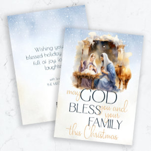 Watercolor Nativity Scene Baby Jesus Christmas Holiday Card
