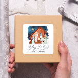 Watercolor Nativity Scene Glory to God Square Sticker<br><div class="desc">Elegant Christmas stickers featuring a watercolor nativity scene with "Glory to God" displayed in a dark blue script. Personalise the nativity scene stickers with your family name or custom text.</div>