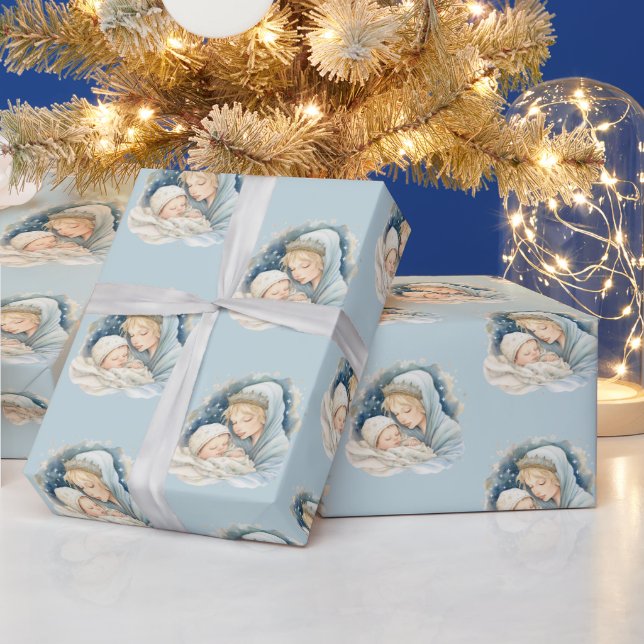 Watercolor Nativity Scene Religious Christmas Wrapping Paper (Holidays)