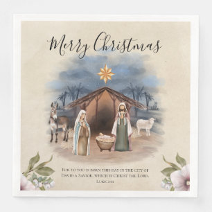 Watercolor Nativity Scene with Bible Quote Napkin