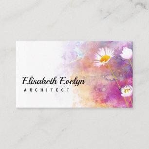 Watercolor natural background with daisies business card