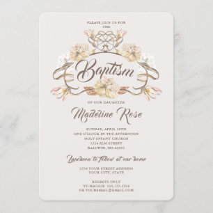 Watercolor Natural Dried Flowers Baptism Invitation