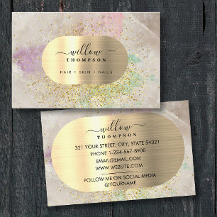 Watercolor & Natural Stone Faux Gold Glitter Foil Business Card