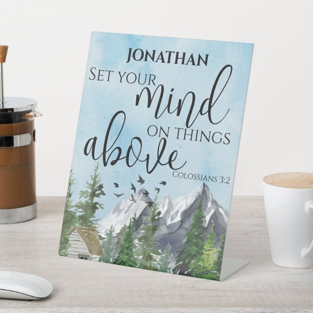 Watercolor Nature Christian Bible Verse Name Gift  Pedestal Sign (In SItu)