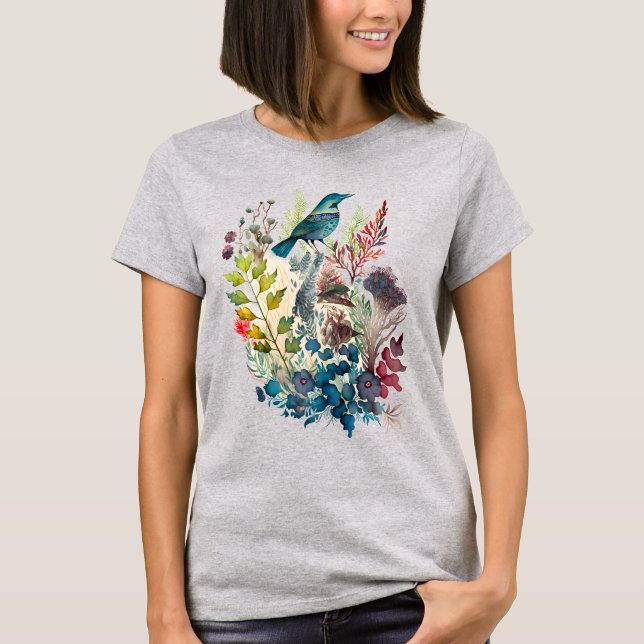 Watercolor Nature Folk Art Illustrations T-Shirt (Front)