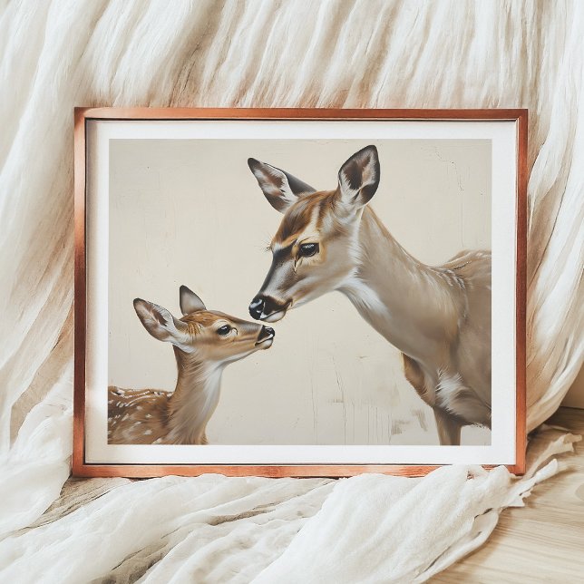 Watercolor Nature Mother Deer and Fawn Art Poster (Creator Uploaded)