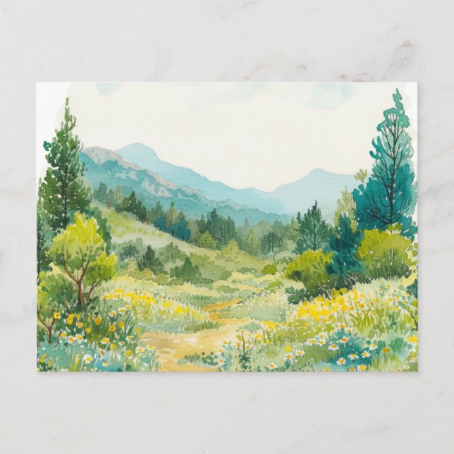 Watercolor Nature Mountain Hand drawn  Postcard (Front)