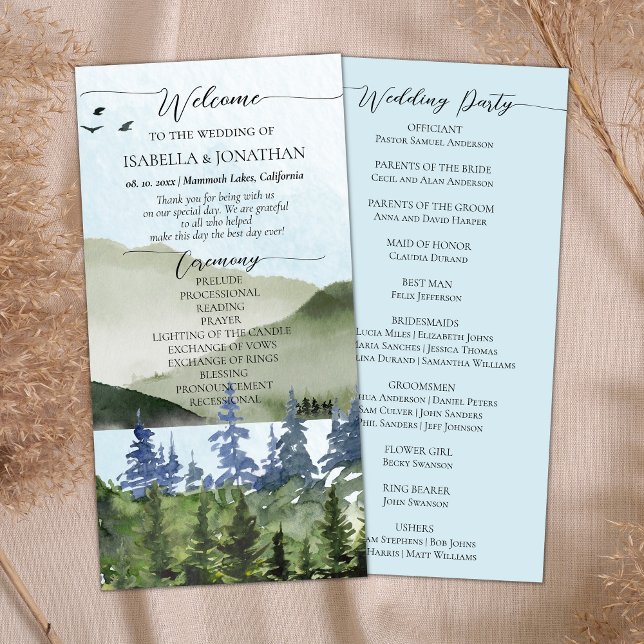 Watercolor Nature Mountains Lake Wedding Program  (Creator Uploaded)