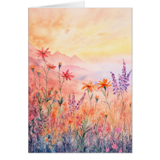 Watercolor Nature Note Card – Wildflower Sunrise