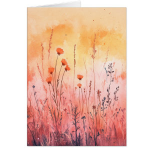 Watercolor Nature Note Card – Wildflower Sunrise