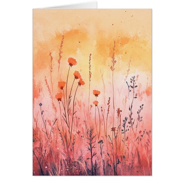 Watercolor Nature Note Card – Wildflower Sunrise (Front)