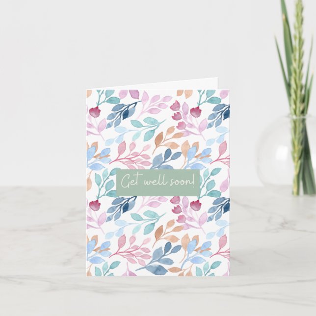 Watercolor Nature Pattern Get Well Affirmation Card (Front)