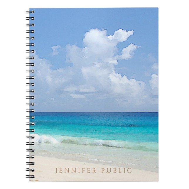 Watercolor Nature Seascape Waves Elegant Template Notebook (Front)