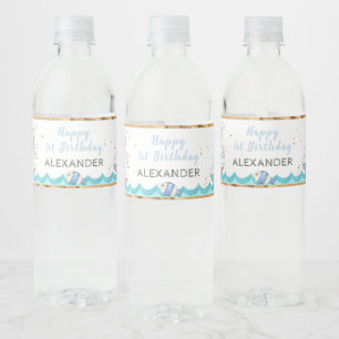 Watercolor Nautical 1st Birthday Water Bottle Label