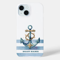 Watercolor Nautical Anchor Light Blue Stripes