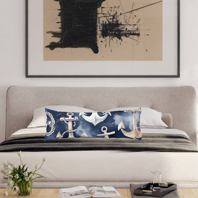 Watercolor Nautical Anchor Ocean Navy Body Cushion (Creator Uploaded)