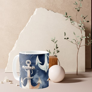 Watercolor Nautical Anchor Ocean Navy Coffee Mug