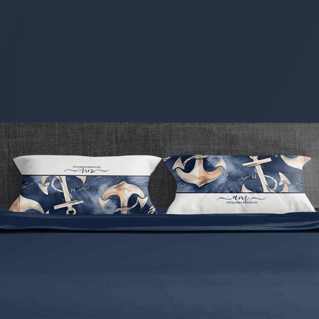 Watercolor Nautical Anchor Ocean Navy monogram Pillowcase (Creator Uploaded)