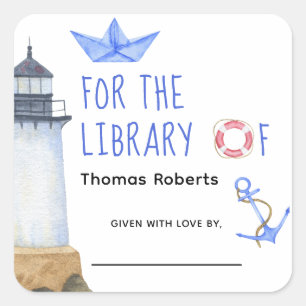 Watercolor nautical - baby shower bookplate square sticker