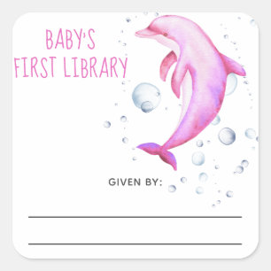 Watercolor nautical - baby shower bookplate square sticker
