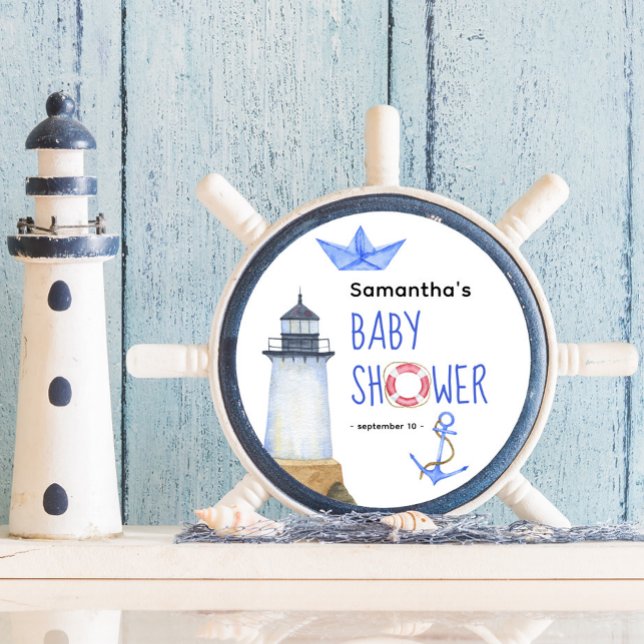 Watercolor nautical - baby shower classic round sticker (Creator Uploaded)