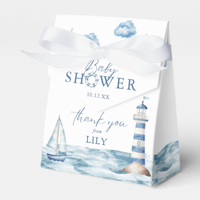 Watercolor Nautical Baby Shower Thank You Favour Box (Front Side)