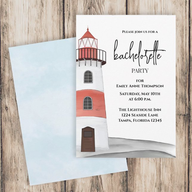 Watercolor Nautical Bachelorette Party Lighthouse Invitation (Creator Uploaded)