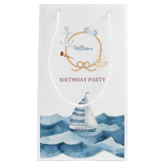 Watercolor Nautical Birthday Party Small Gift Bag