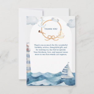 Watercolor Nautical Birthday Party Thank You Card