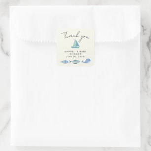 Watercolor Nautical Blue Baby Shower Thank You Square Sticker