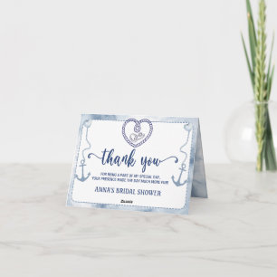Watercolor Nautical Bridal Shower Anchor Navy Blue Thank You Card