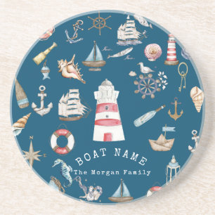 Watercolor Nautical Elements Blue Coaster