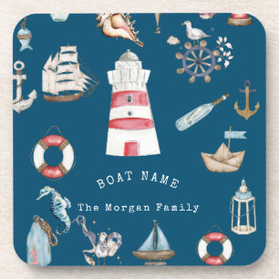 Watercolor Nautical Elements Blue Coaster