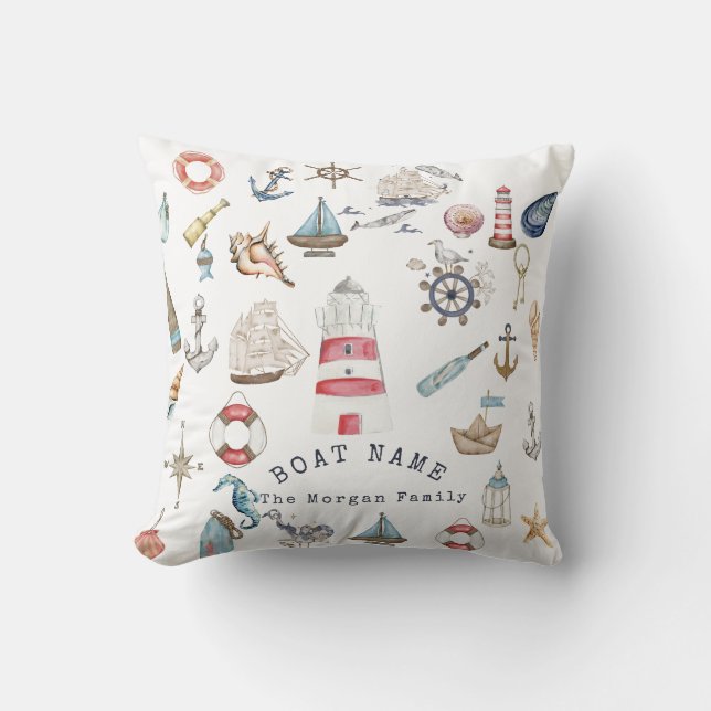 Watercolor Nautical Elements Sailor Cushion (Front)